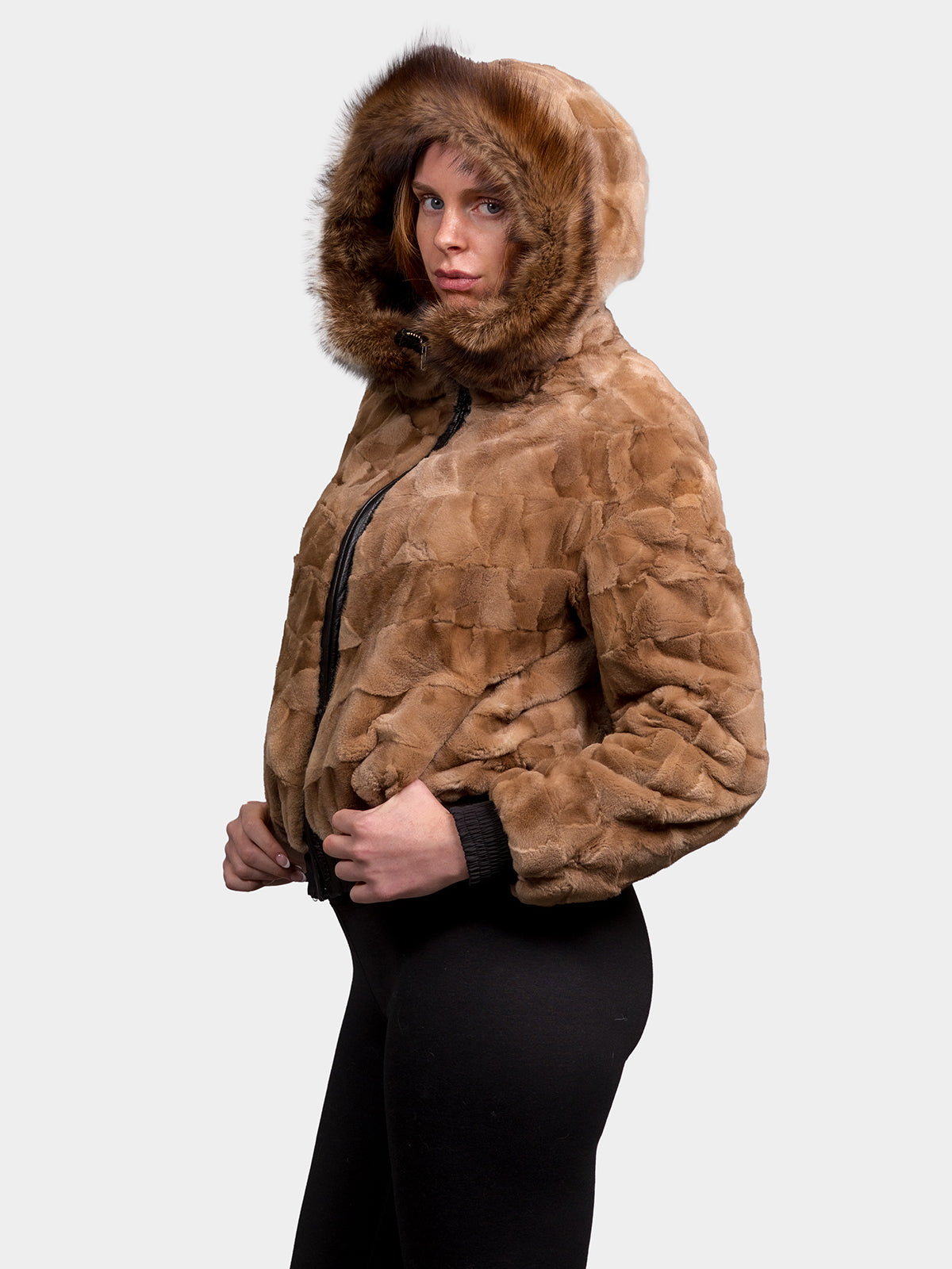 Women's Brown Sheared Mink Sections Jacket