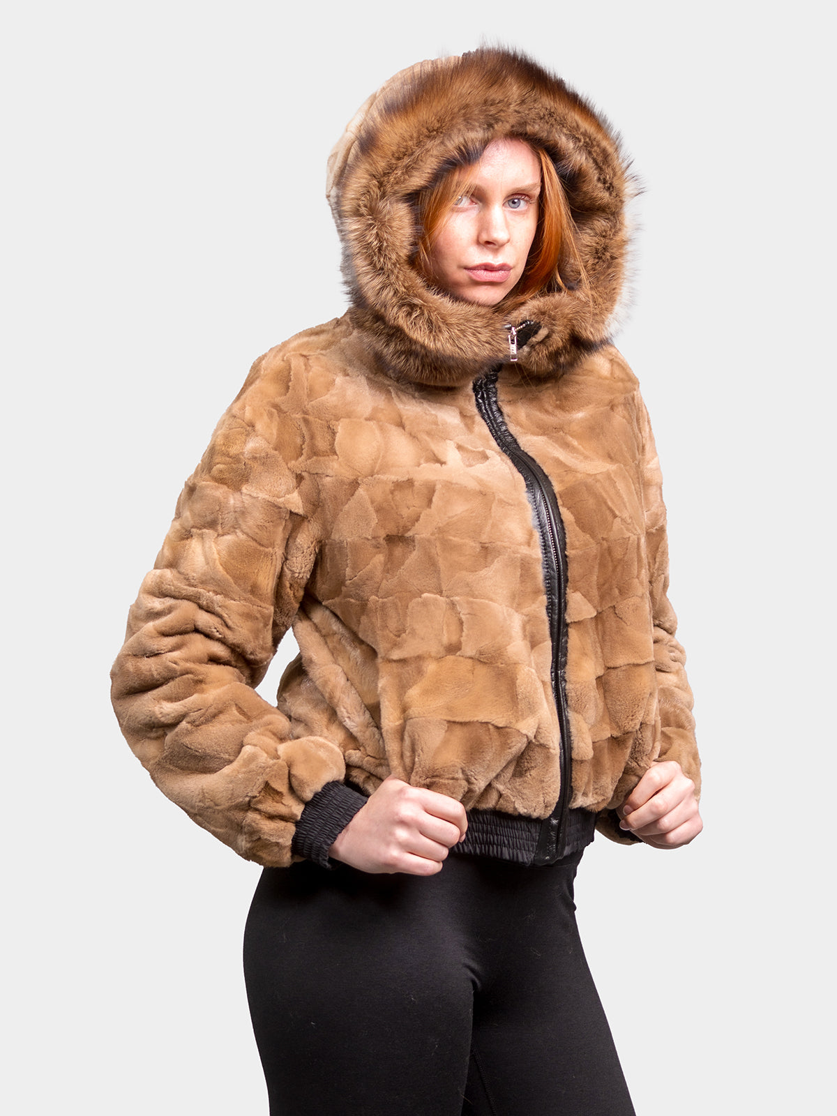 Women's Brown Sheared Mink Sections Jacket