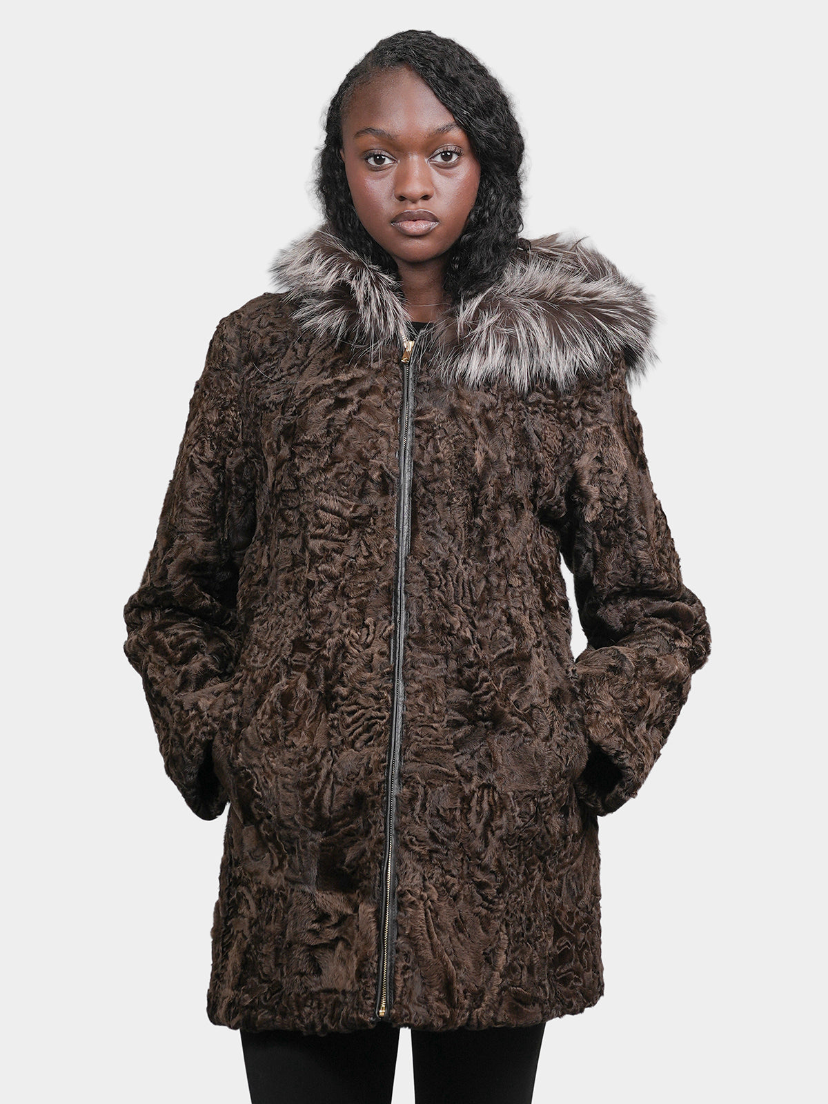 Women's Parka Brown Sculptured Karkaul Shearling Stroller