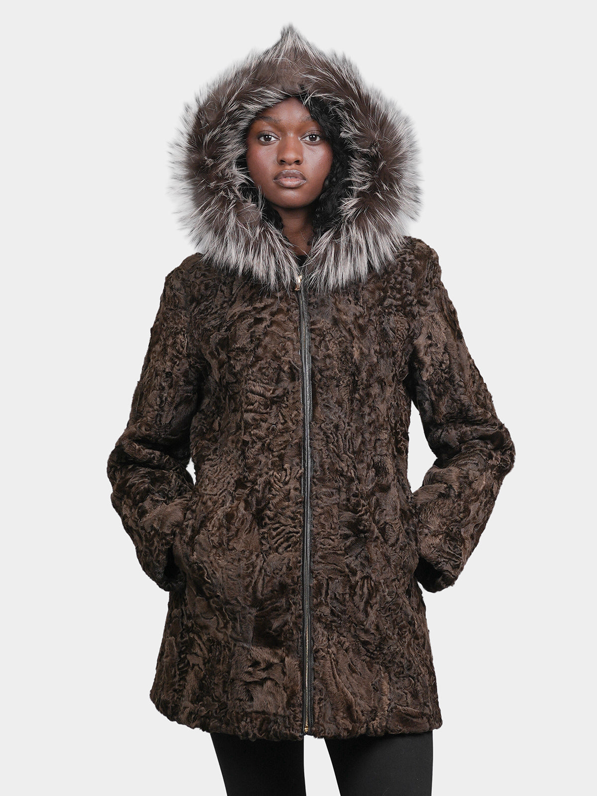 Women's Parka Brown Sculptured Karkaul Shearling Stroller