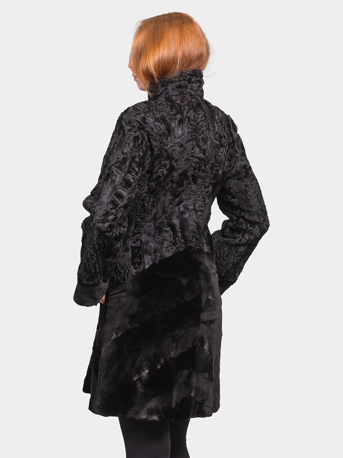 Women's Black Sculptured Karakul Stroller