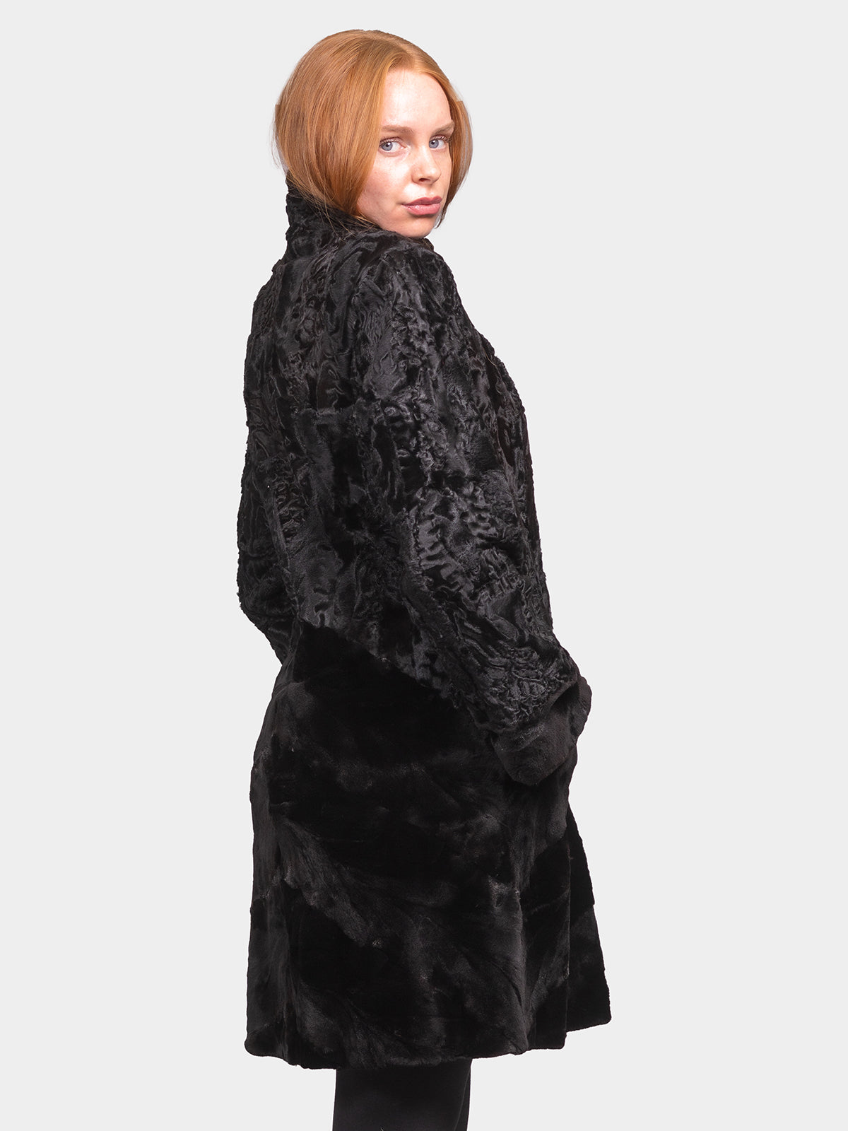 Women's Black Sculptured Karakul Stroller