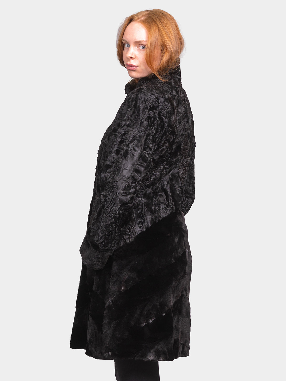 Women's Black Sculptured Karakul Stroller