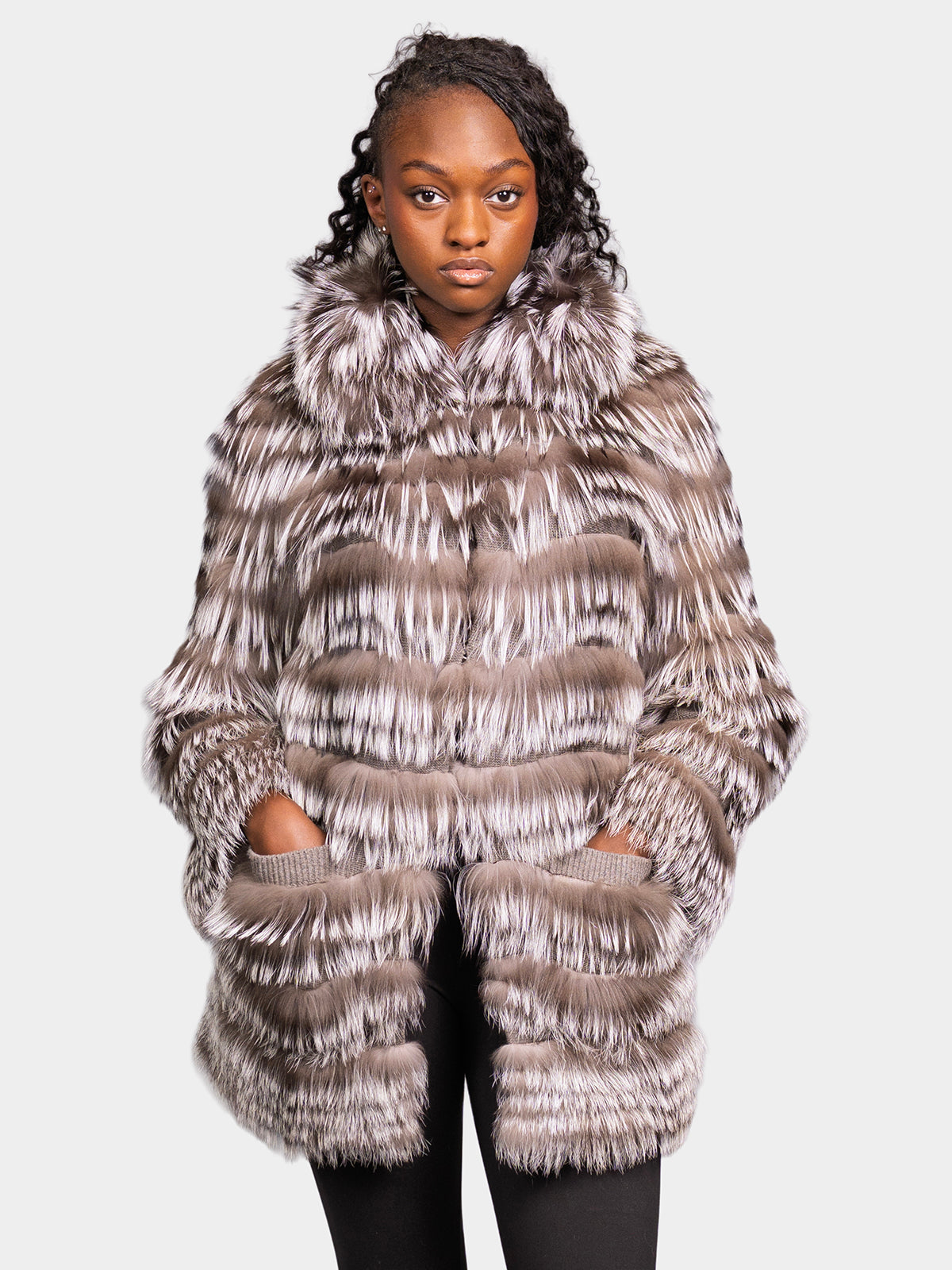 Women's Heather Silver Fox Cashmere Knit Sweater