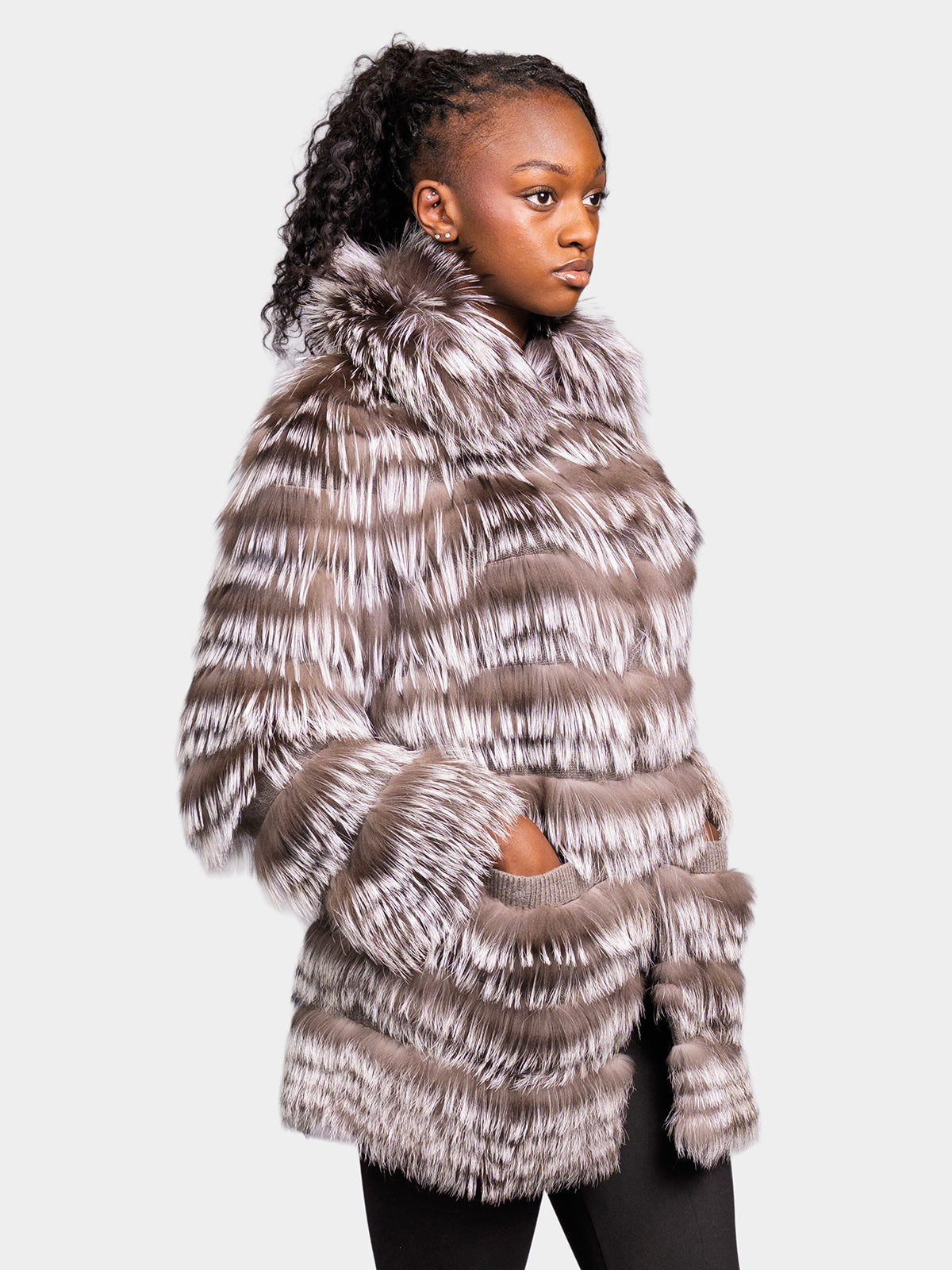 Women's Heather Silver Fox Cashmere Knit Sweater