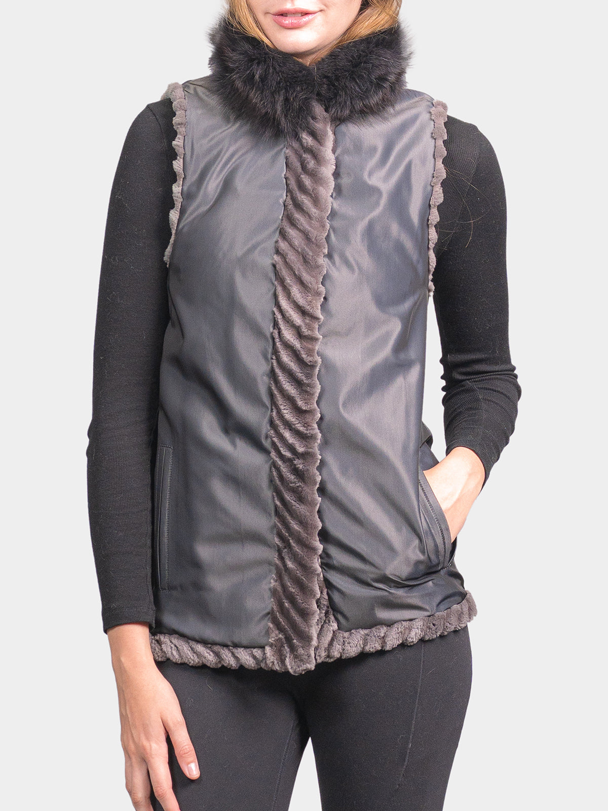 Women's Pewter Sheared Beaver Vest