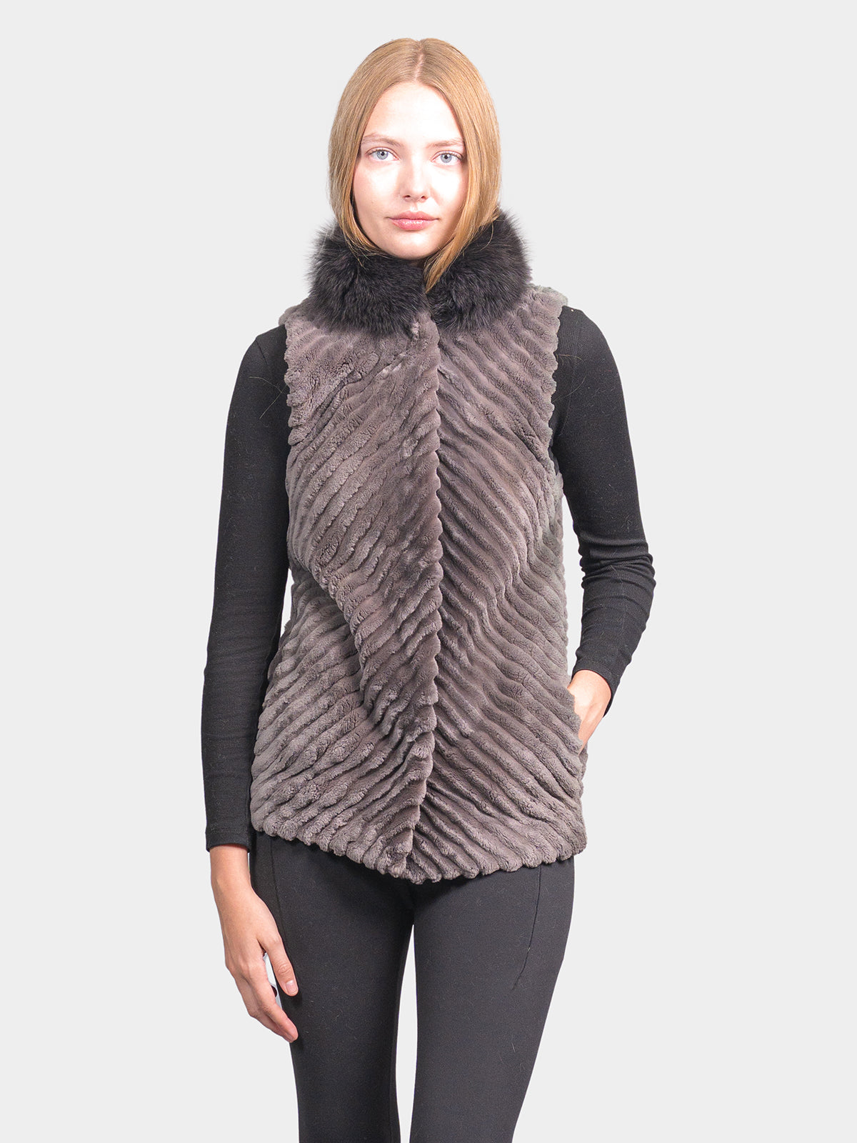 Women's Pewter Sheared Beaver Vest