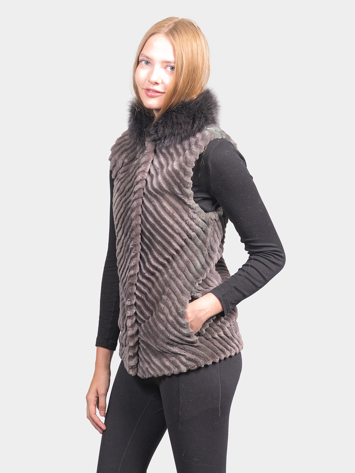 Women's Pewter Sheared Beaver Vest