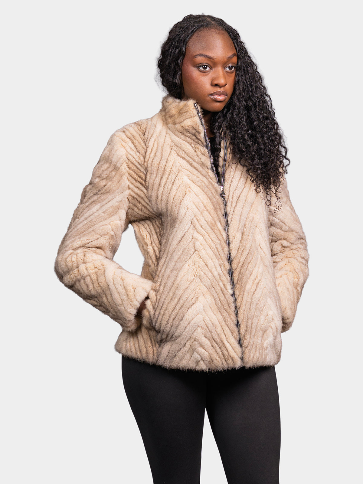 Women's White Gold Chevron Mink Jacket