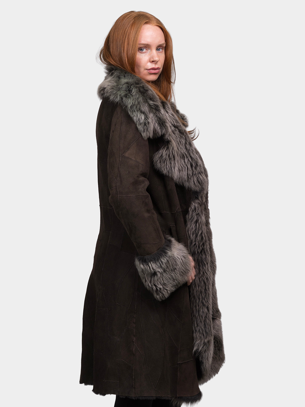 Women's Brown Shearling Patchwork Stroller