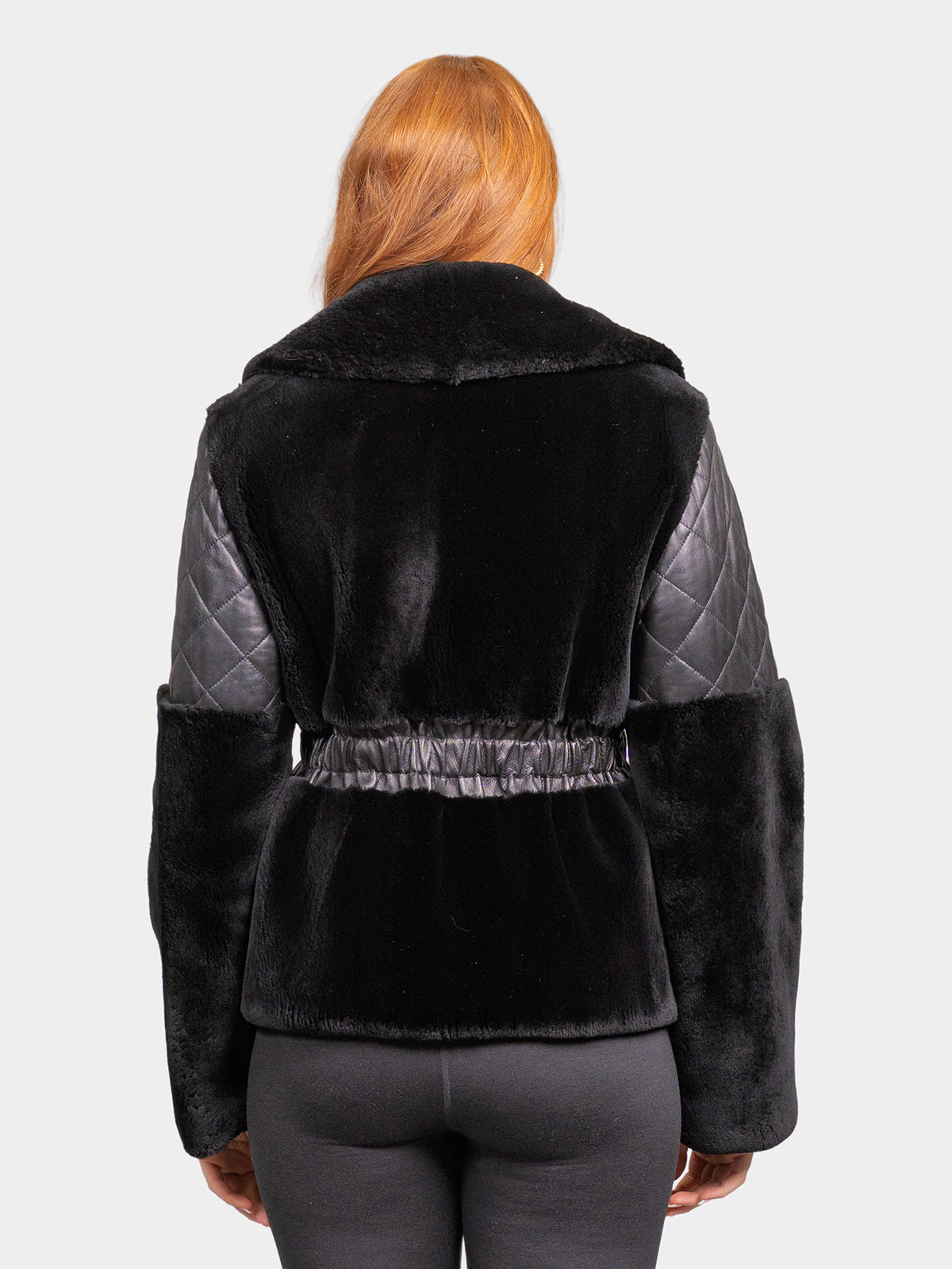 Women's Black Sheared Beaver Jacket with Leather