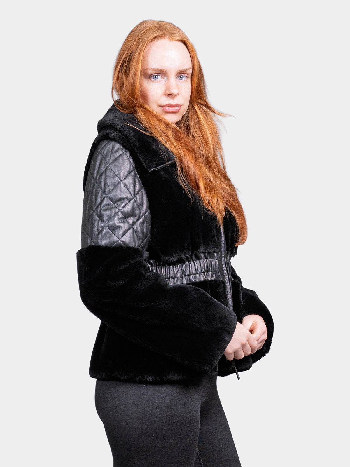 Women's Black Sheared Beaver Jacket with Leather