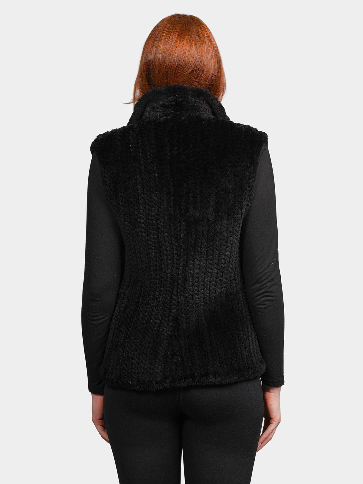 Women's Black Knit Sheared Beaver Vest