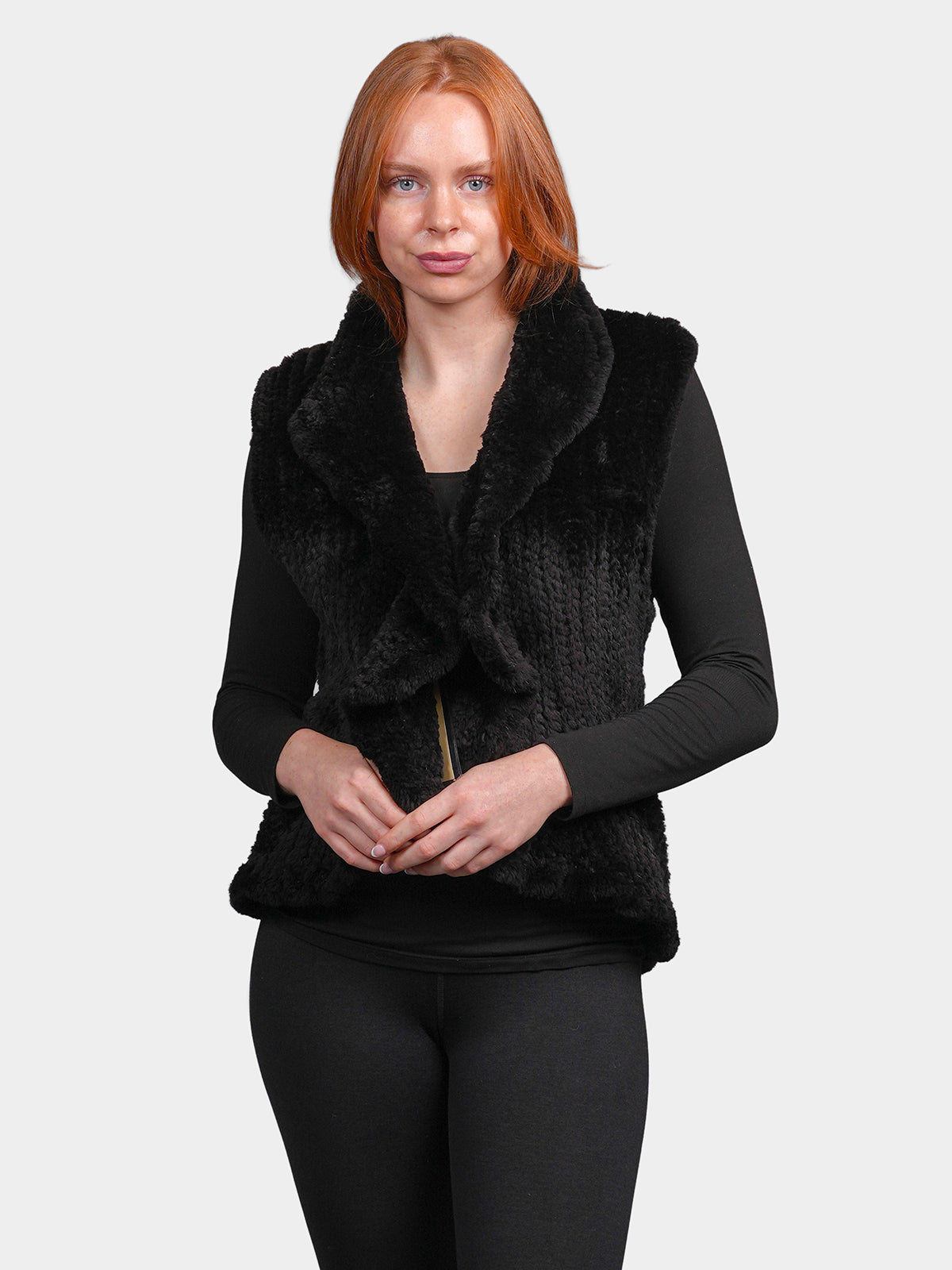 Women's Black Knit Sheared Beaver Vest