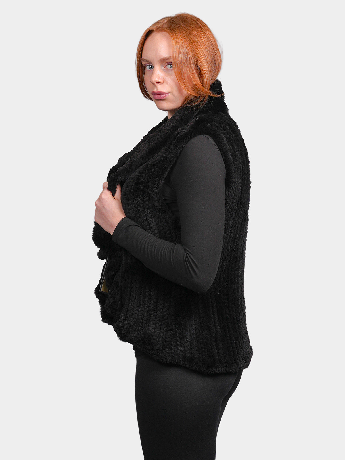 Women's Black Knit Sheared Beaver Vest