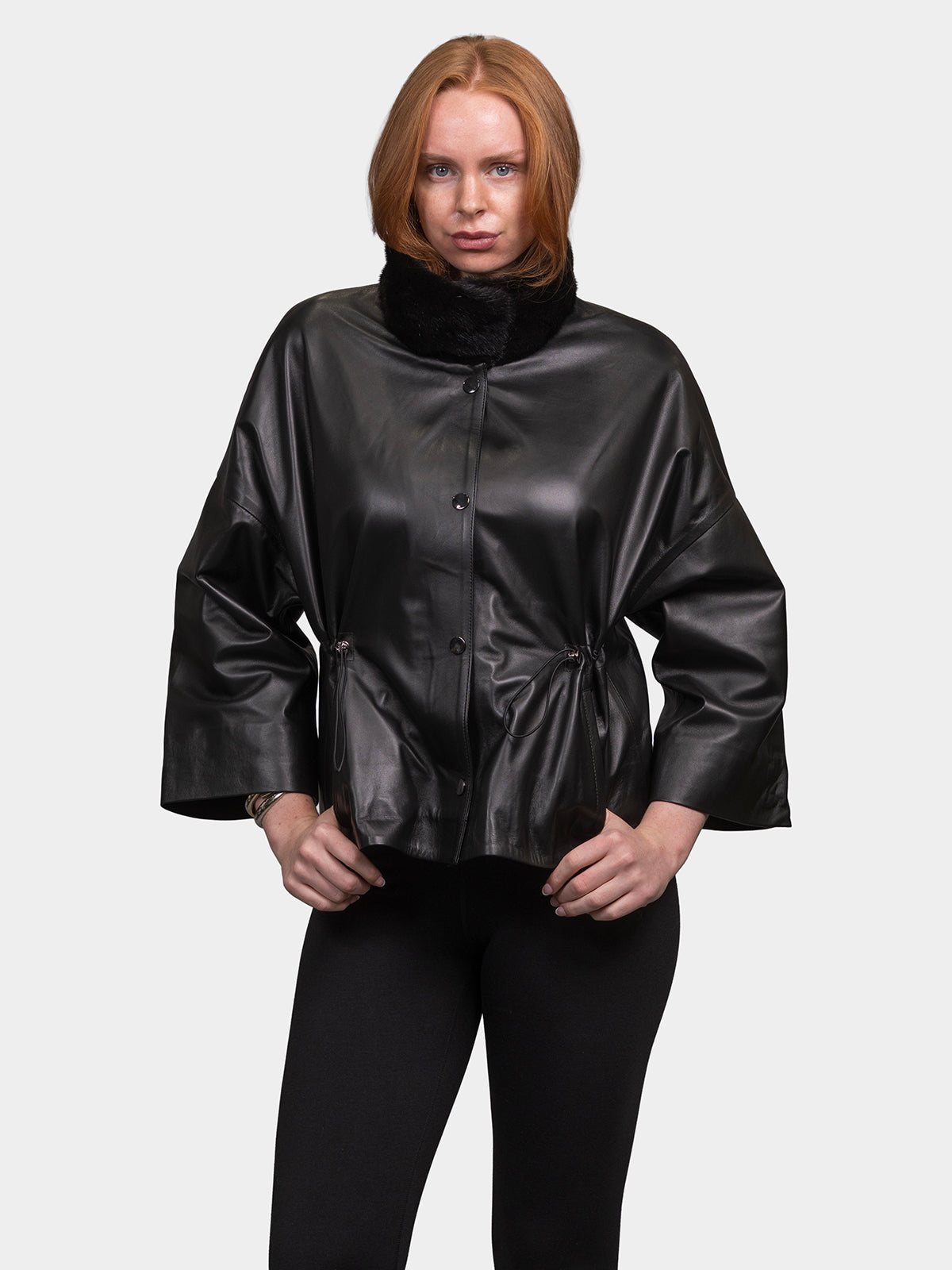 Women's Black Leather Mink Jacket