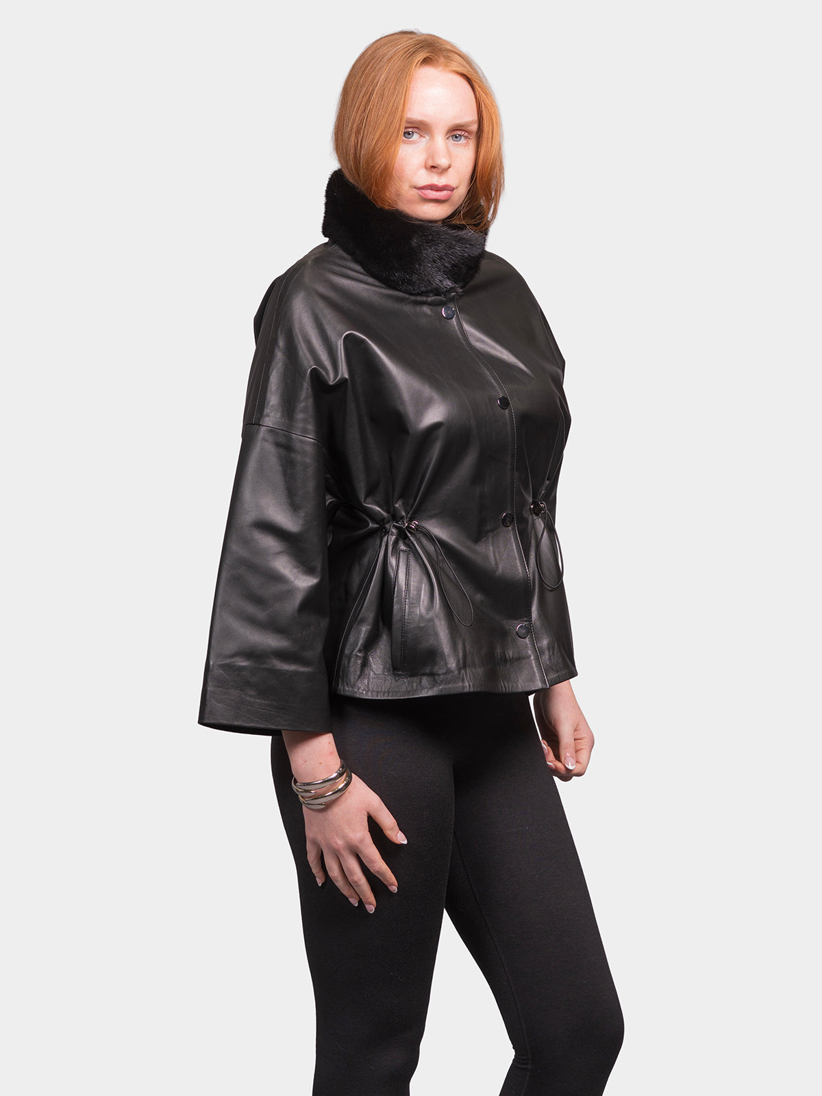 Women's Black Leather Mink Jacket
