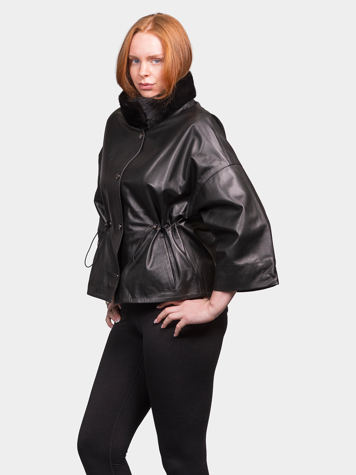 Women's Black Leather Mink Jacket