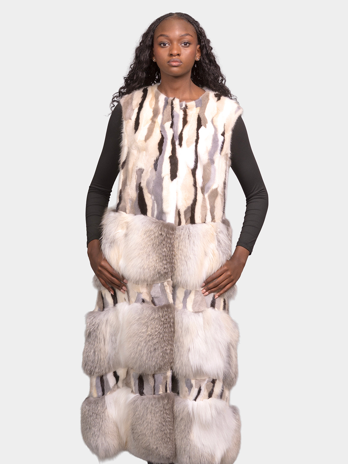 Women's Multi Mink Vest with Fox Trim