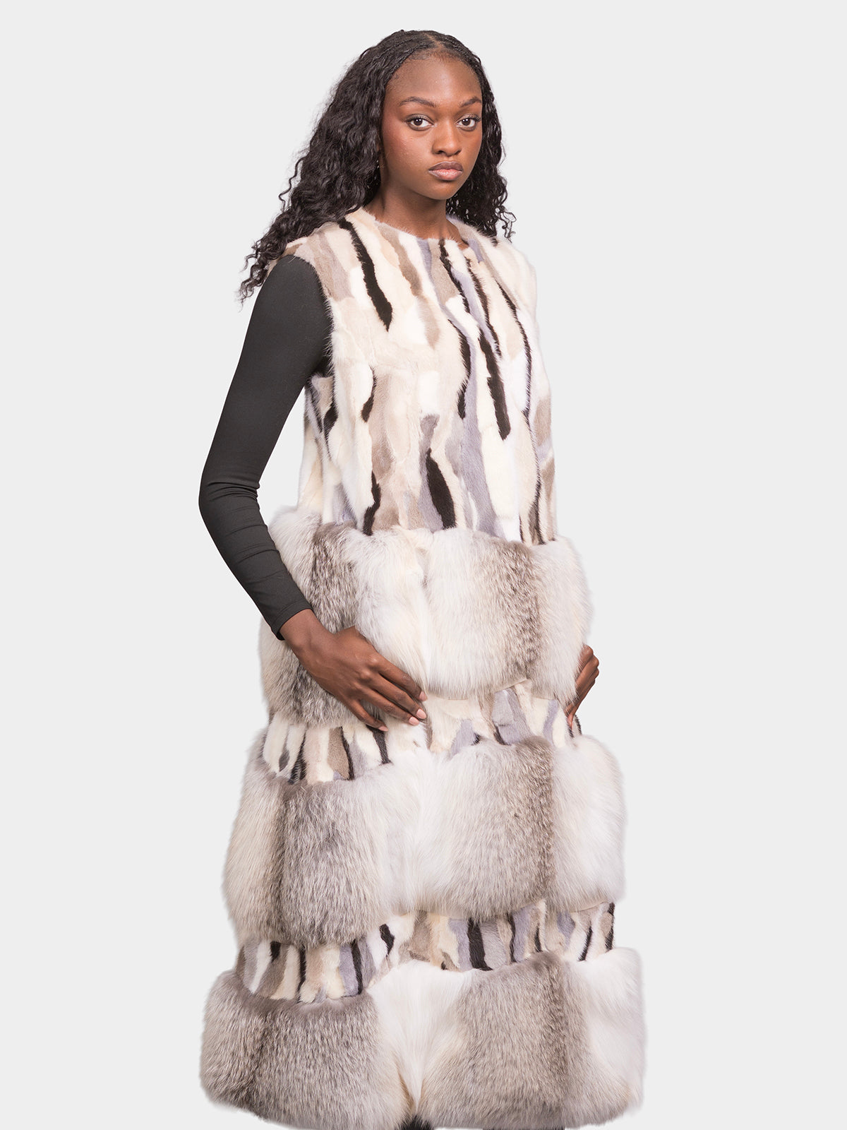 Women's Multi Mink Vest with Fox Trim