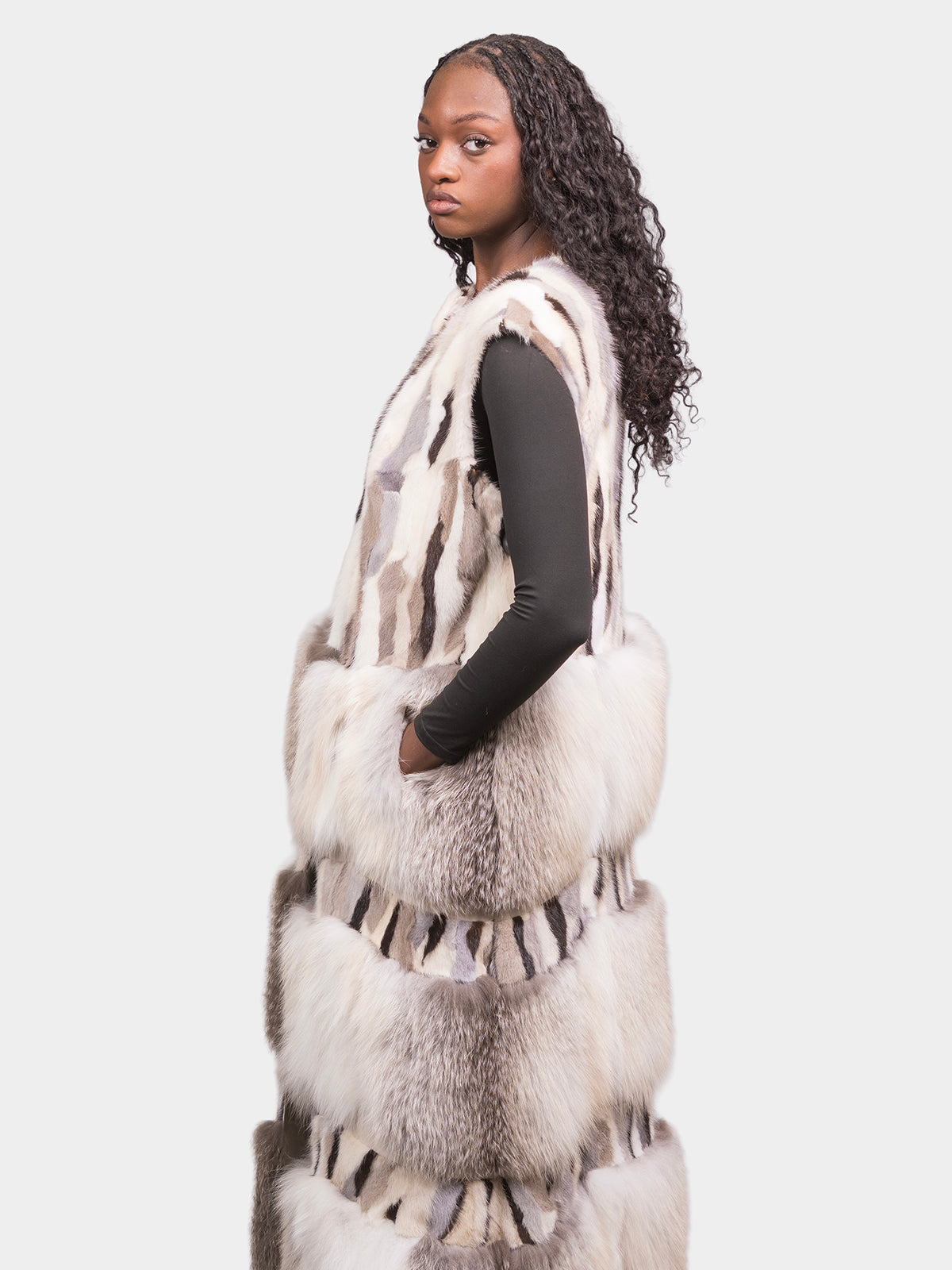 Women's Multi Mink Vest with Fox Trim