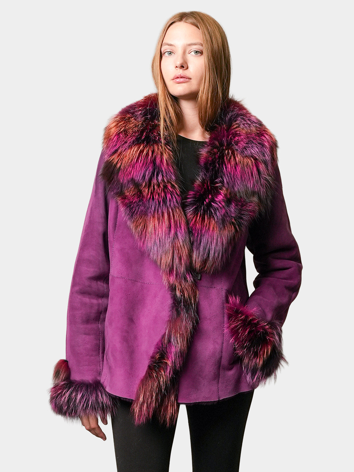 Women's Multi Color Shearling Lamb Jacket