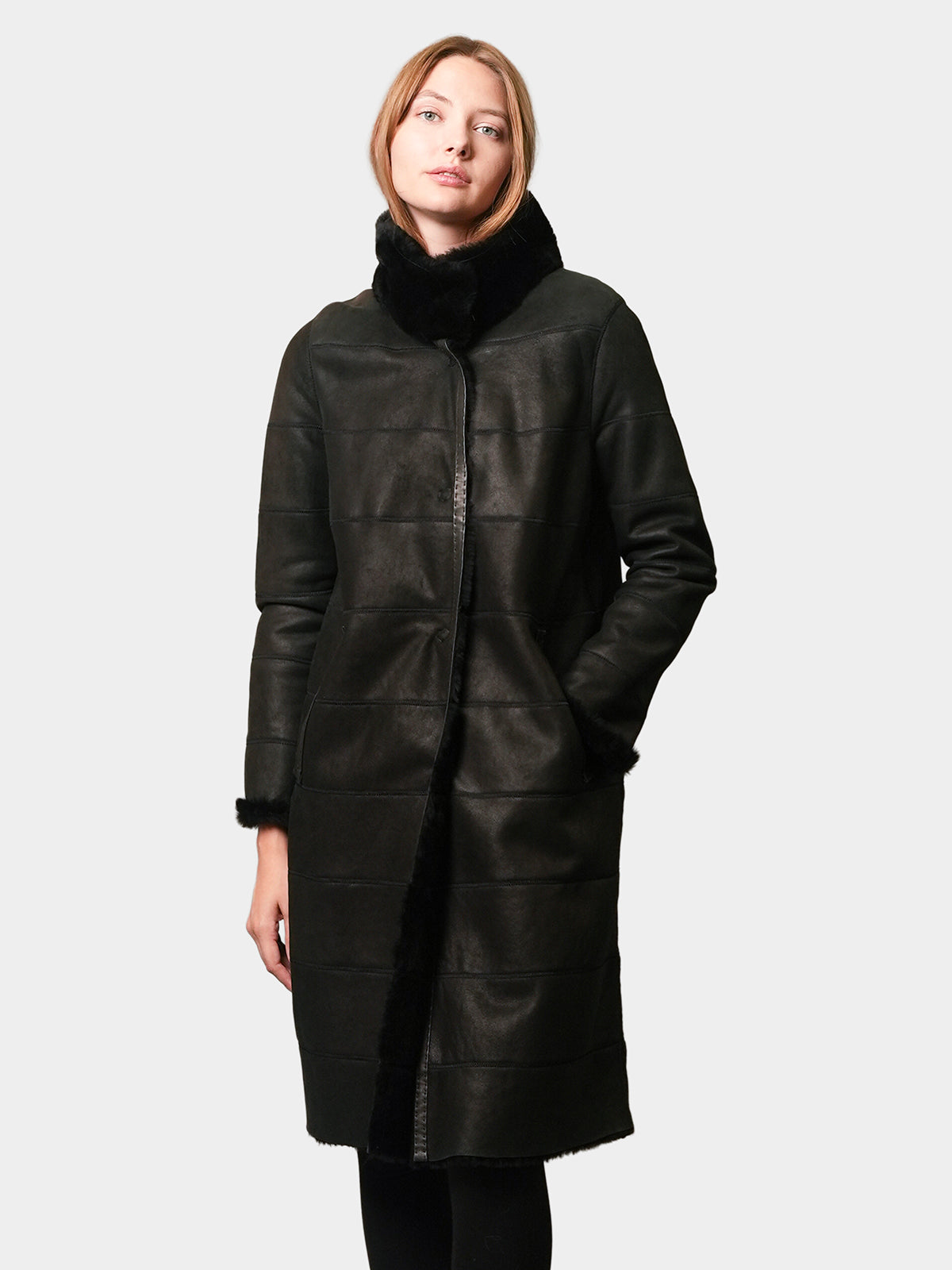 Women's Black Shearling Lamb Stroller