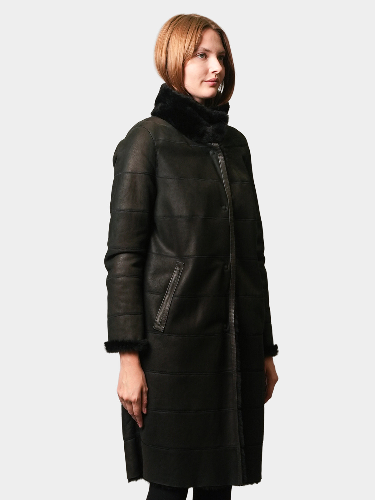 Women's Black Shearling Lamb Stroller